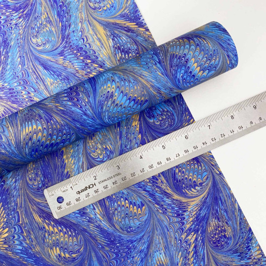 Hand Marbled Paper Bird Wing Pattern in Blues ~ Berretti Marbled Arts